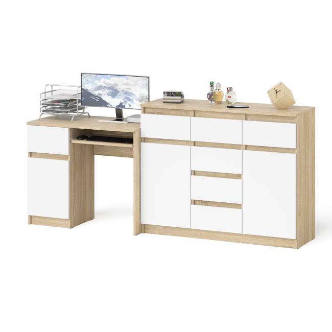 Комод-тумба Мори 1200.4 и левый компьютерный стол МС-1 цвет дуб сонома/белый
