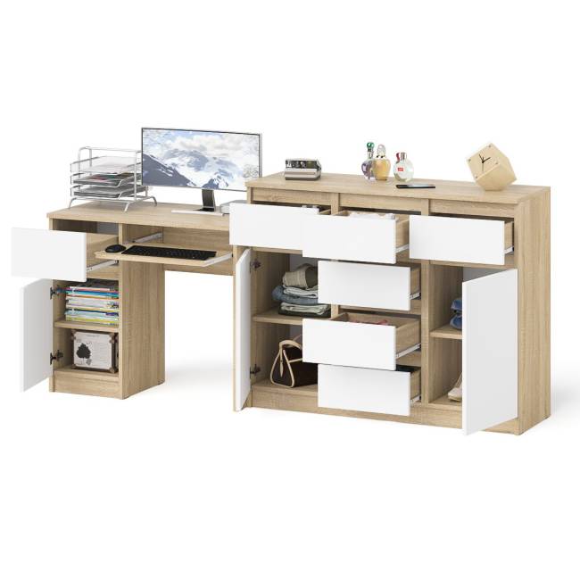 Комод-тумба Мори 1200.4 и левый компьютерный стол МС-1 цвет дуб сонома/белый