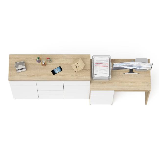 Комод-тумба Мори 1200.4 и левый компьютерный стол МС-1 цвет дуб сонома/белый