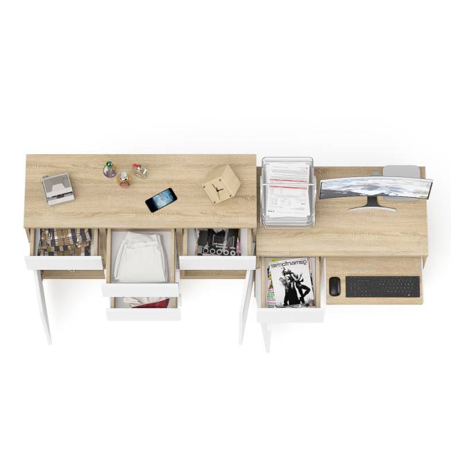 Комод-тумба Мори 1200.4 и левый компьютерный стол МС-1 цвет дуб сонома/белый