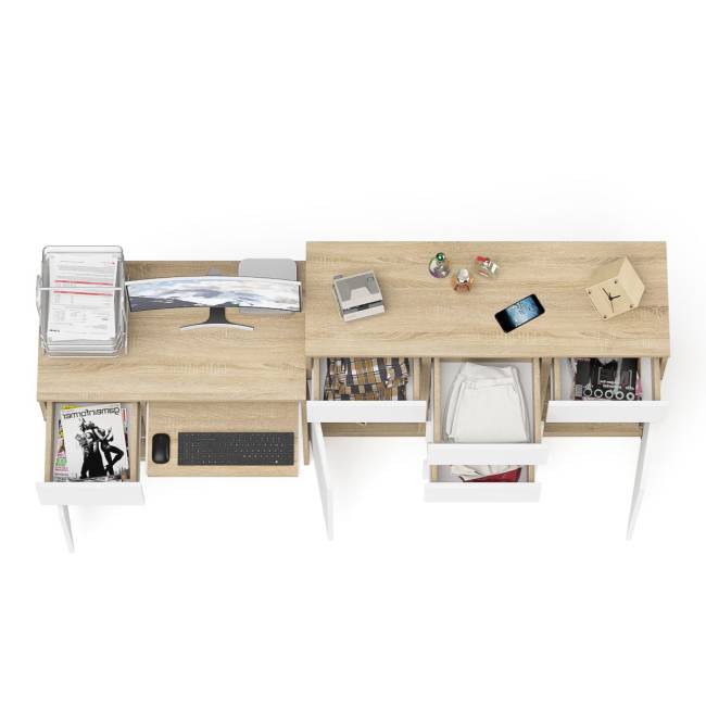 Комод-тумба Мори 1200.4 и левый компьютерный стол МС-1 цвет дуб сонома/белый