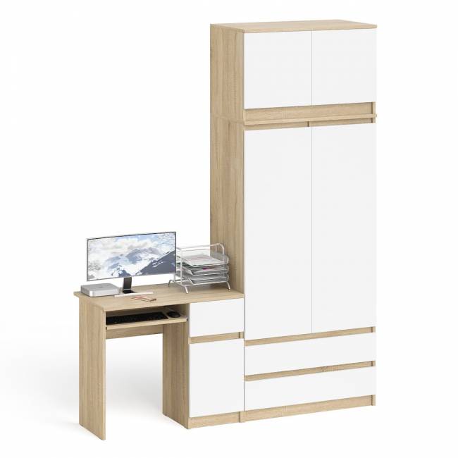 Стол компьютерный МС-1 правый со шкафом на 900 с антресолью Мори цвет дуб сонома/белый
