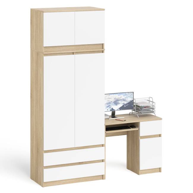 Стол компьютерный МС-1 правый со шкафом на 900 с антресолью Мори цвет дуб сонома/белый