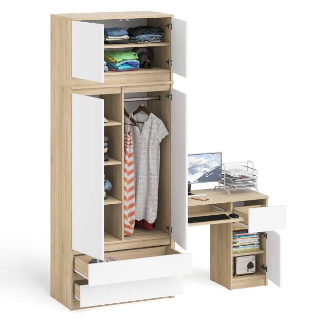 Стол компьютерный МС-1 правый со шкафом на 900 с антресолью Мори цвет дуб сонома/белый