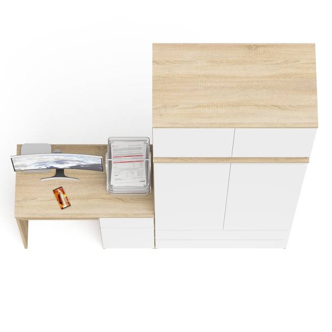 Стол компьютерный МС-1 правый со шкафом на 900 с антресолью Мори цвет дуб сонома/белый