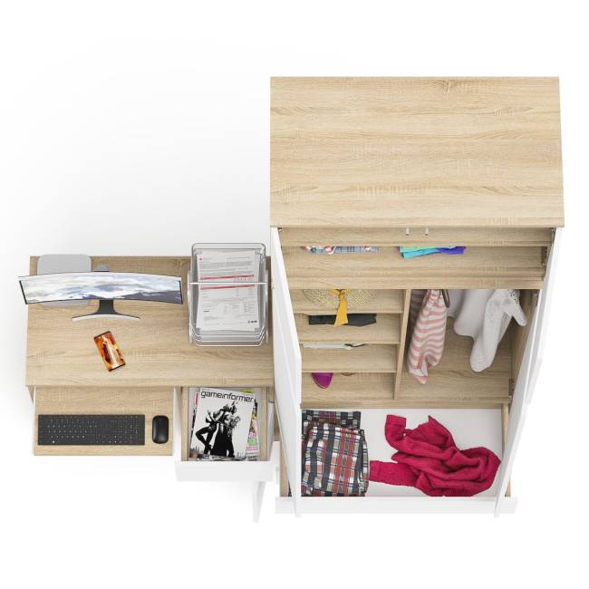 Стол компьютерный МС-1 правый со шкафом на 900 с антресолью Мори цвет дуб сонома/белый