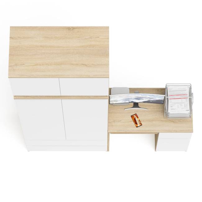 Стол компьютерный МС-1 правый со шкафом на 900 с антресолью Мори цвет дуб сонома/белый