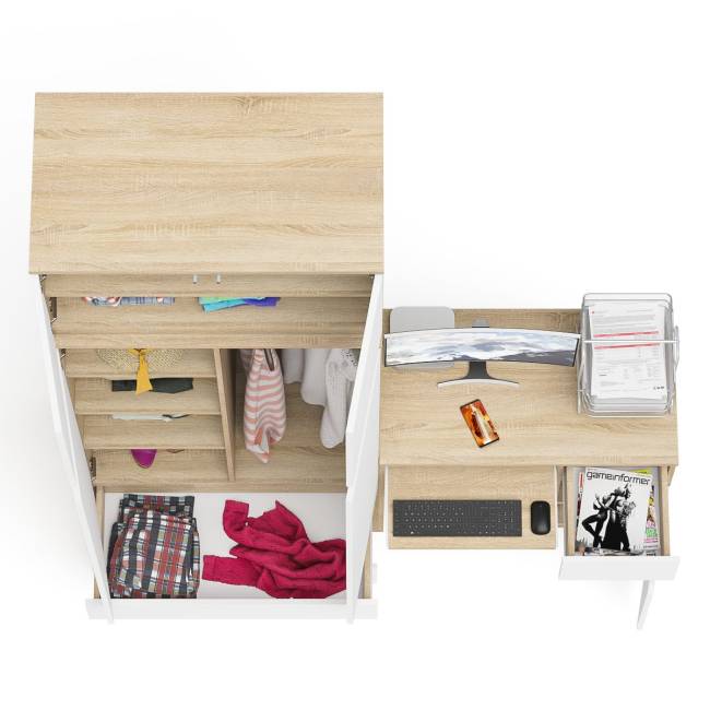 Стол компьютерный МС-1 правый со шкафом на 900 с антресолью Мори цвет дуб сонома/белый