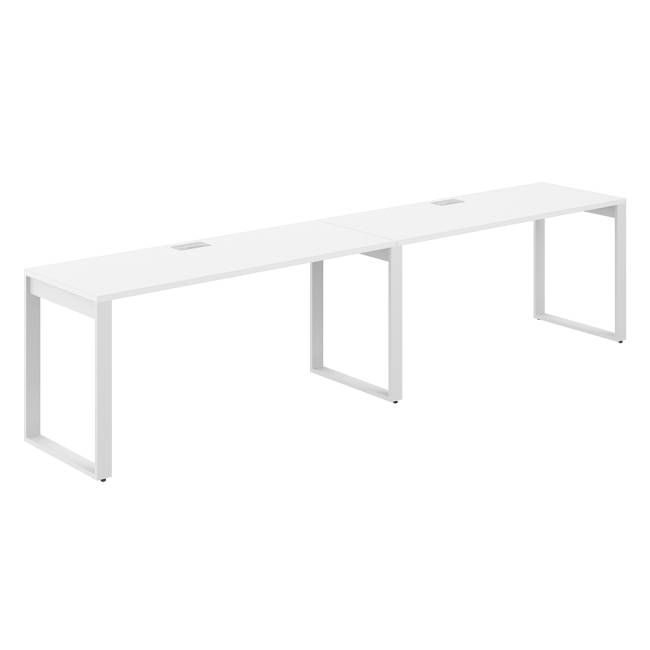 AG.173.WH.L.72.WH / Рабочая станция s-b-s 3200х600х750 / профиль О-образный: 70х20 белый; лючок: серебро; столешница: белый