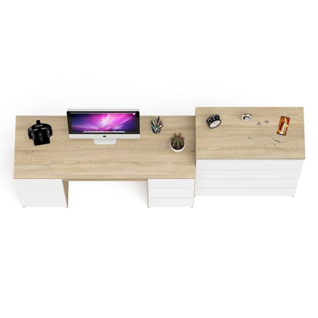 Комод 800 4-ре ящика Мори и двухтумбовый компьютерный стол МС-2 цвет дуб сонома/белый