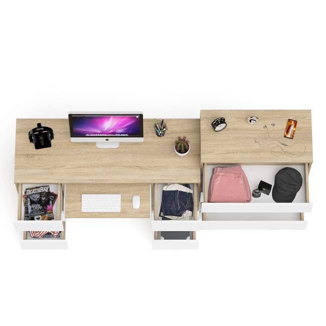 Комод 800 4-ре ящика Мори и двухтумбовый компьютерный стол МС-2 цвет дуб сонома/белый