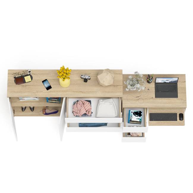 Тумба-комод Мори МК1600.1 и компьютерный стол МС-6 тумба левый цвет дуб сонома/белый