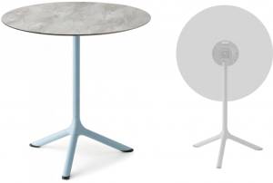 Стол ламинированный обеденный складной Tripe Folding голубой, каменный Ø700х740 мм