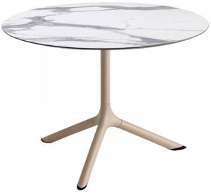 Столик ламинированный кофейный Tripe тортора, белый мрамор Каррара Ø700х510 мм