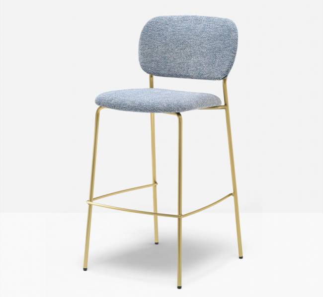 Стул барный с обивкой Jazz античная латунь, бело-голубой 475х525х1015 мм Стул барный с обивкой Jazz античная латунь, бело-голубой 475х525х1015 мм