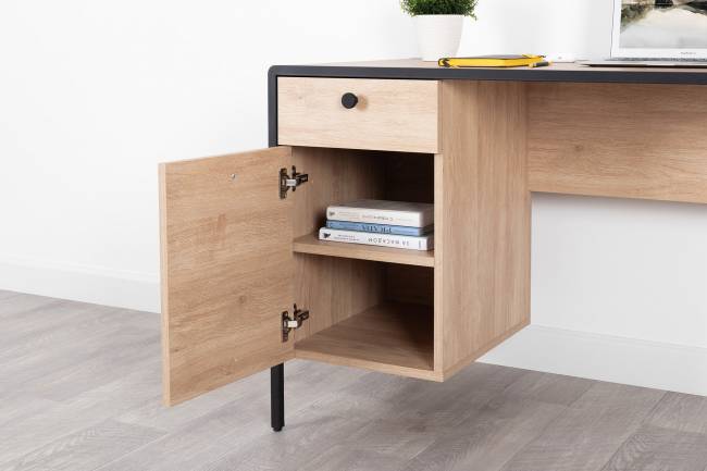 Место для работы и учёбы двоих людей Брюс из двух столов и двух комодов-тумб цвет чёрный/Battle rock Santiago/столешница МДФ ель карпатская