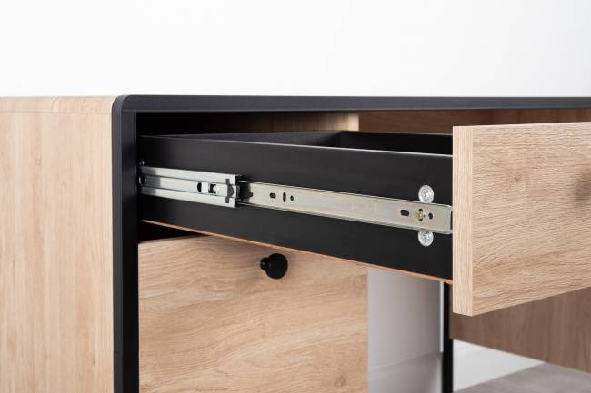 Место для работы и учёбы двоих людей Брюс из двух столов и двух комодов-тумб цвет чёрный/Battle rock Santiago/столешница МДФ ель карпатская