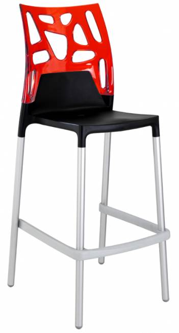 Стул пластиковый барный Ego-Rock Bar сатинированный алюминий, черный матовый, красный 480х540х1130 мм