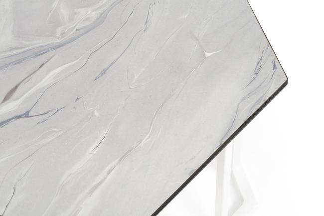 "Женева" интерьерный стол из HPL шестиугольный, D50, H35, цвет "мрамор пепел", каркас из стали белый муар