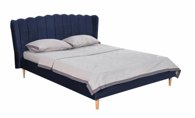 Кровать, MK-7602-BU, двуспальная, 160х200 см, Темно-синий