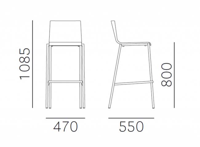 Стул барный пластиковый Kuadra сатинированный стальной, белый 470х550х1085 мм