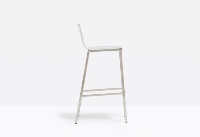 Стул барный пластиковый Kuadra сатинированный стальной, белый 470х550х1085 мм