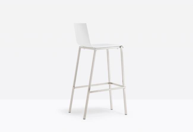 Стул барный пластиковый Kuadra сатинированный стальной, белый 470х550х1085 мм