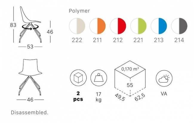 Стул пластиковый Zebra Bicolore хром, белый, антрацит 460х530х830 мм
