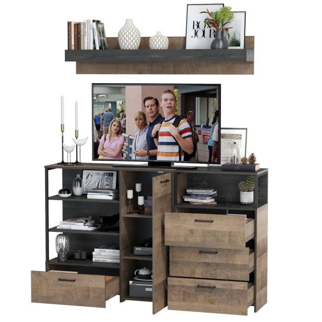 Комод с дверкой и комод с ящиками с навесной полкой Трувор цвет дуб гранж песочный/интра