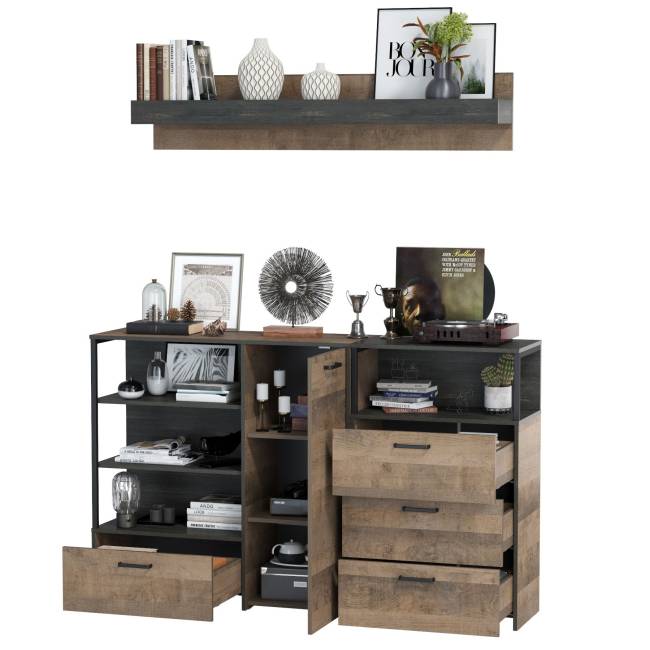 Комод с дверкой и комод с ящиками с навесной полкой Трувор цвет дуб гранж песочный/интра