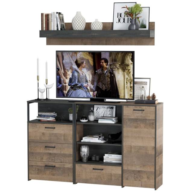 Комод с дверкой и комод с ящиками с навесной полкой Трувор цвет дуб гранж песочный/интра