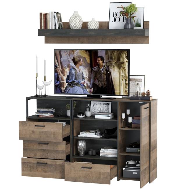 Комод с дверкой и комод с ящиками с навесной полкой Трувор цвет дуб гранж песочный/интра