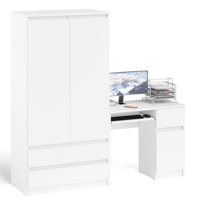 Шкаф-комод Мори МШ900 2 ящика с компьютерным столом МС-1 правым Мори цвет белый