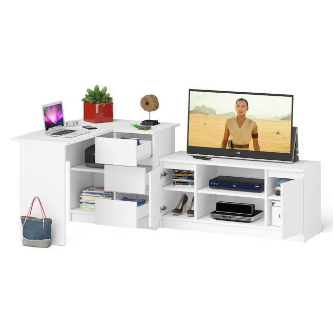 Компьютерный стол угловой МС-16 правый и тумба широкая 1200 Мори цвет белый