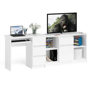 Компьютерный стол три ящика МС-6 правый с тумбой Мори 1204-1 цвет белый