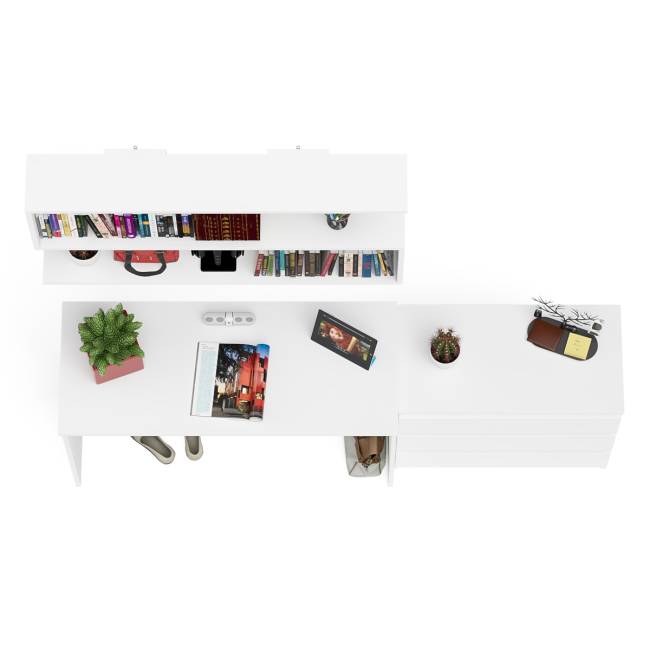 Комод три ящика Мори 800 с письменным столом 1200 и навесной полкой 1200 цвет белый