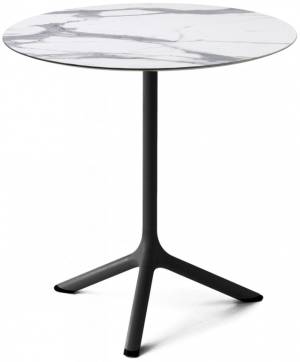 Стол ламинированный обеденный Tripe черный, белый мрамор Каррара Ø700х740 мм