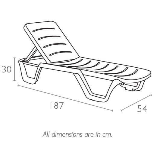 Шезлонг-лежак пластиковый Bahama белый 1870x540x300 мм