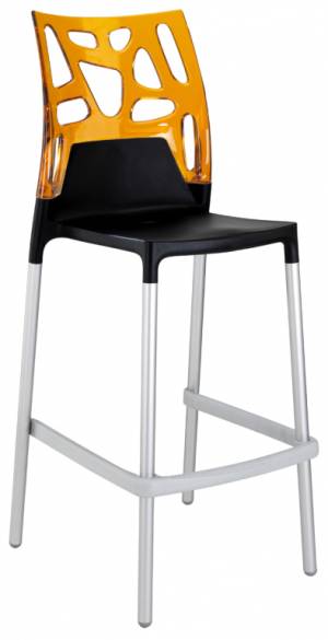 Стул пластиковый барный Ego-Rock Bar сатинированный алюминий, черный матовый, оранжевый 480х540х1130 мм