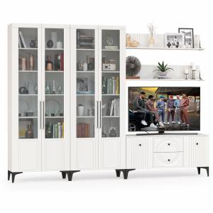 Сервант для гостиной четыре дверки и ТВ-тумба с двумя полками Валенсия цвет белый шагрень