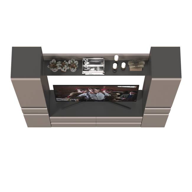 Сидней тумба для аппаратуры с двумя пеналами с ящиком и верхней полочкой цвет антрацит/МДФ веллюто капучино