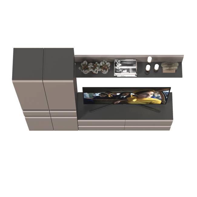 Сидней тумба для аппаратуры с двумя пеналами с ящиком и верхней полочкой цвет антрацит/МДФ веллюто капучино