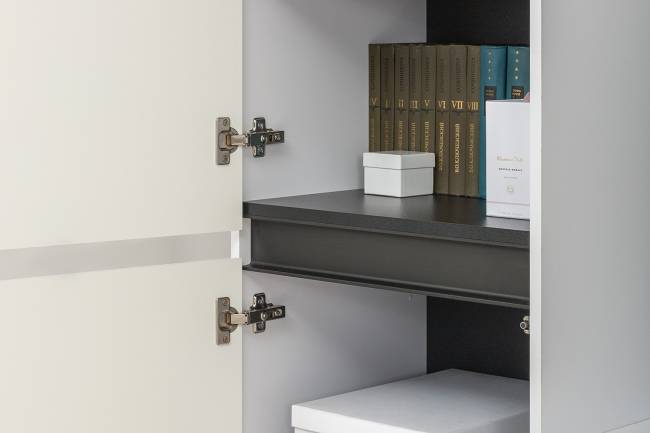 Стенка в гостиную модульная Сидней комплектация № 115 цвет белый/чёрный/МДФ белый глянец