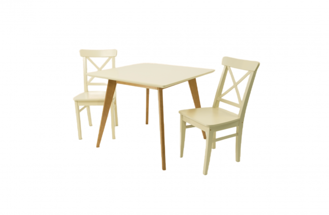Стол Сканди М 90 орех/слоновая кость со стульями Ингольф слоновая кость