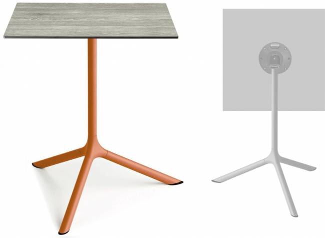 Стол ламинированный обеденный складной Tripe Maxi Folding терракотовый, состаренный серый дуб 700х700х740 мм