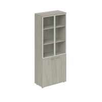 WN.701.OL.OL.AL / Шкаф высокий 800х400х1955 со стеклом, з.ст HDF / дуб светлый, алюминиевая рамка, стекло прозрачное