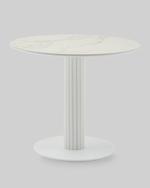 Стол круглый Терралино D90 верх керамика белый матовый, основание металл белый