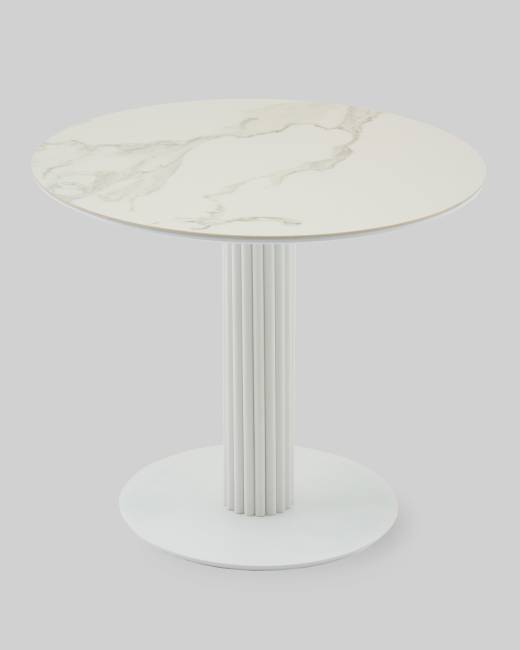 Стол круглый Терралино D90 верх керамика белый матовый, основание металл белый