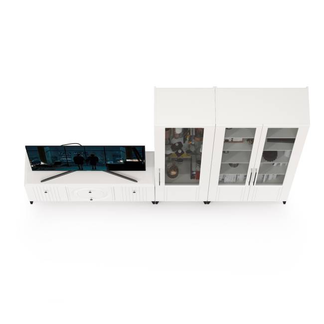 Широкий сервант с ТВ-тумбой Валенсия цвет белый шагрень