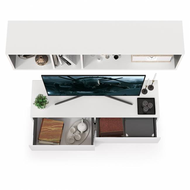 ТВ тумба Сидней с полкой цвет белый/чёрный/фасады МДФ белый глянец